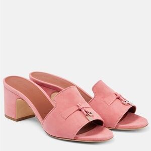 Loro Piana Sumer Charms Sandal Pink Suede Heels